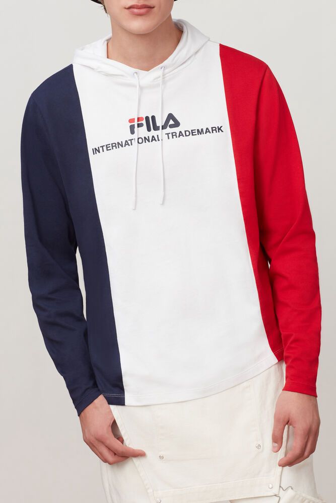 Fila Flavio Hooded Tee White/Navy/Red Hoodie Mens - NZ 47231-WYGB